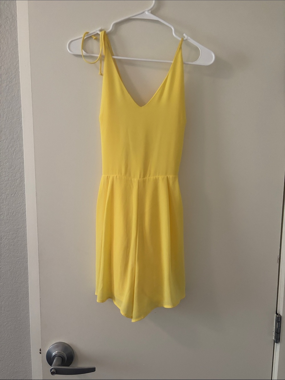 Lush | Sunny Yellow Satin V-Neck Spaghetti Strap Romper